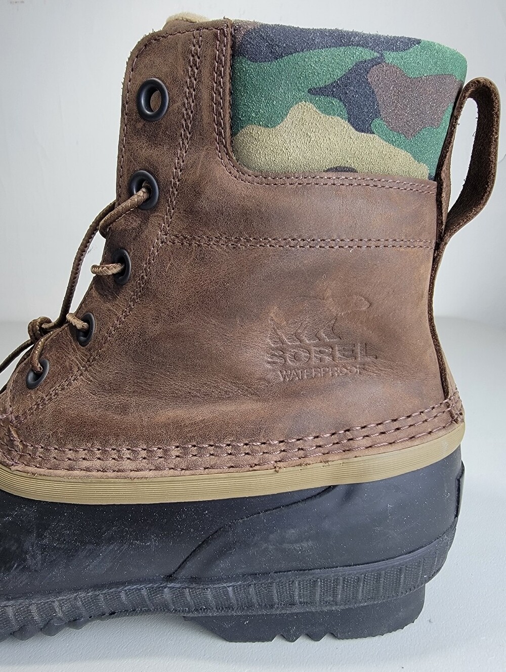 Sorel J Crew Cheyanne II Men's Camo Brown Waterproof Duck Boots Tag Sz 11 - READ